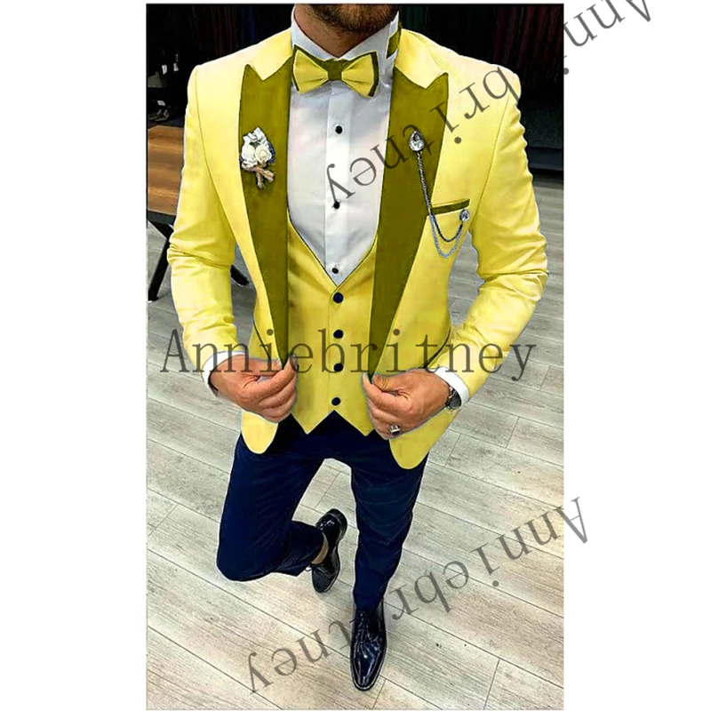 Mens צהוב חליפה לחתונה עסקים רשמית הטוב ביותר חליפה 2021 בהזמנה אישית החתן טוקסידו מעיל אפוד מכנסיים 3 חתיכות להגדיר