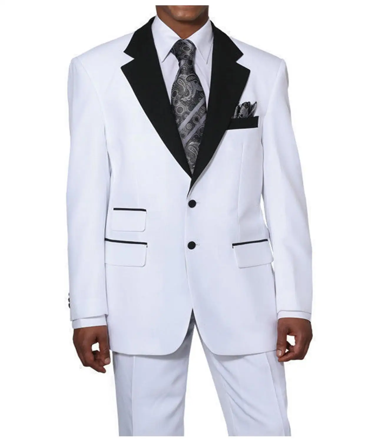 דש שני כפתורים חליפות גברים Custome Homme אופנה חליפות רשמית למשרד עסקים בלייזר גברים(ז ' קט+מכנסיים+עניבה+מטפחות)