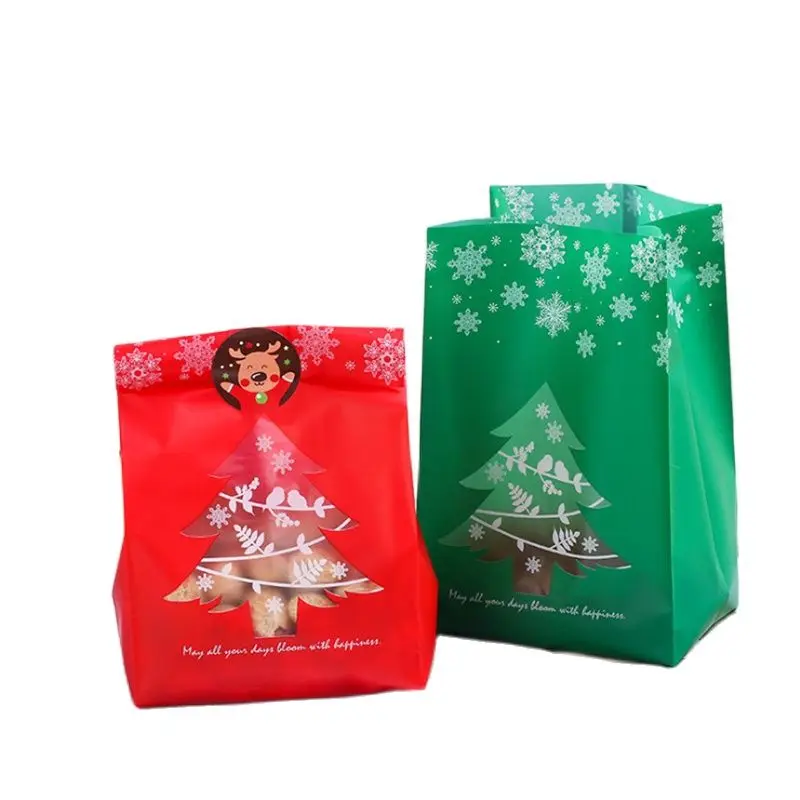 פופולרי חלבית בשקית מתנה לחג המולד האמצעי חותם תיק אדום וירוק עץ חג המולד פתית שלג אריזה שקית שקית הממתקים 50pcs