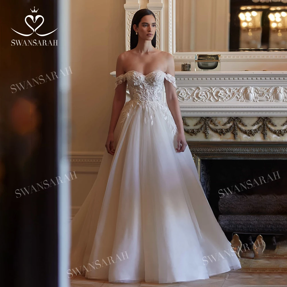 חופש כתף שמלת החתונה 2023 החוף החדש מתוקה ללא שרוולים רכבת משפט הנסיכה הכלה שמלת SwanSarah W159 Vestido De נוביה