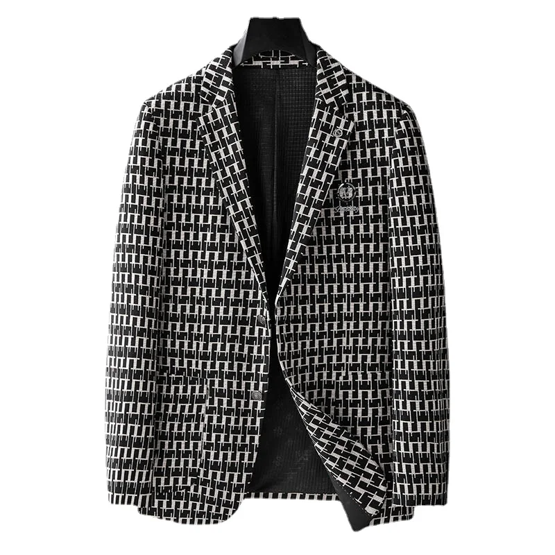 הגעה לניו אופנה סופר גדול אור יוקרה משובצות לגברים החליפה המעיל עם שני כפתורים הסתיו והחורף בתוספת גודל XL-6XL 7XL