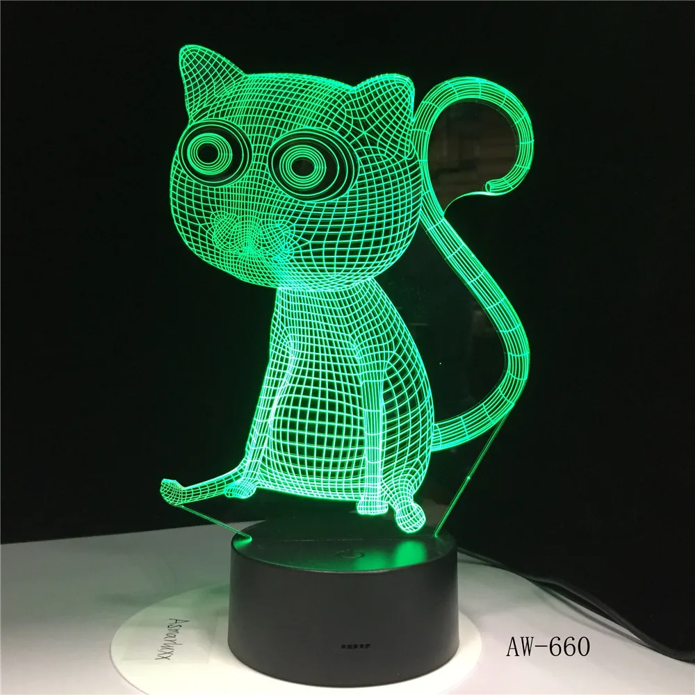 3D מופשט עיניים גדולות החתול בלילה אורות LED מנורת שולחן כמו קישוט הבית 7 צבעים משתנים בקרת מגע עם סוללה תיבת פגם-660