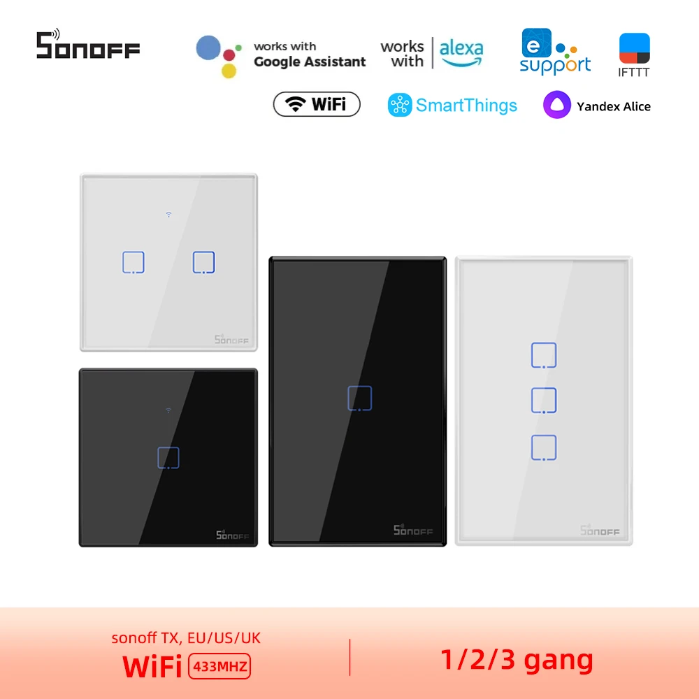 Sonoff WiFi חכם מפסק בקיר ESP32 TX סדרה T3/T2/T1/T0 1/2/3 דרך RF433 Ewelink אלקסה Smartthings Google, Yandex אליס Ifttt