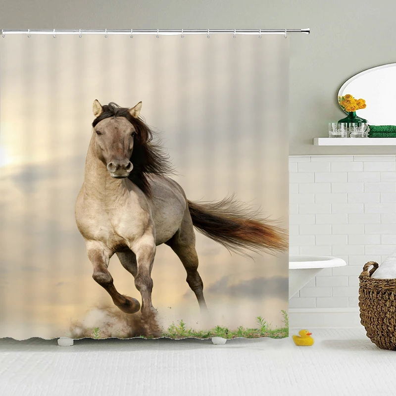 הסוס חיה וילון אמבטיה בד פוליאסטר עמיד למים מקלחת וילון וילון מקלחת קישוט הבית 180x200cm עם קרס