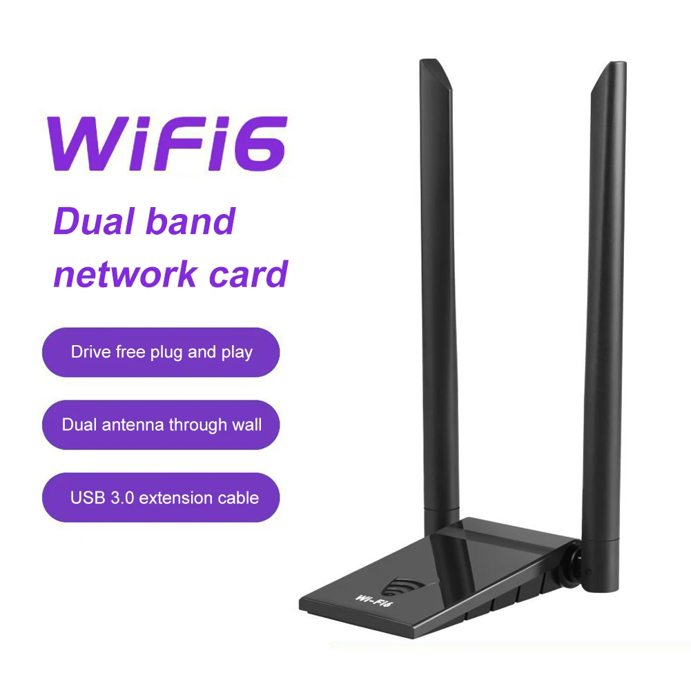2.4/5.8 G WiFi6 רשת אלחוטית כרטיס מקלט 1800Mbps WiFi USB Dongle מתאם חזק אנטנה חיצונית על שולחן עבודה במחשב נייד