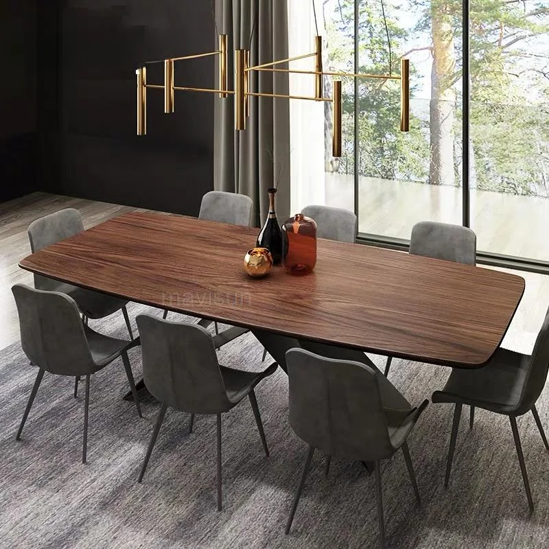 נורדי שולחן אוכל מודרני מלבני יצירתי גודל הדירה אוכל עץ מלא, שולחן מעצבים תעשייתיים ריהוט בסגנון