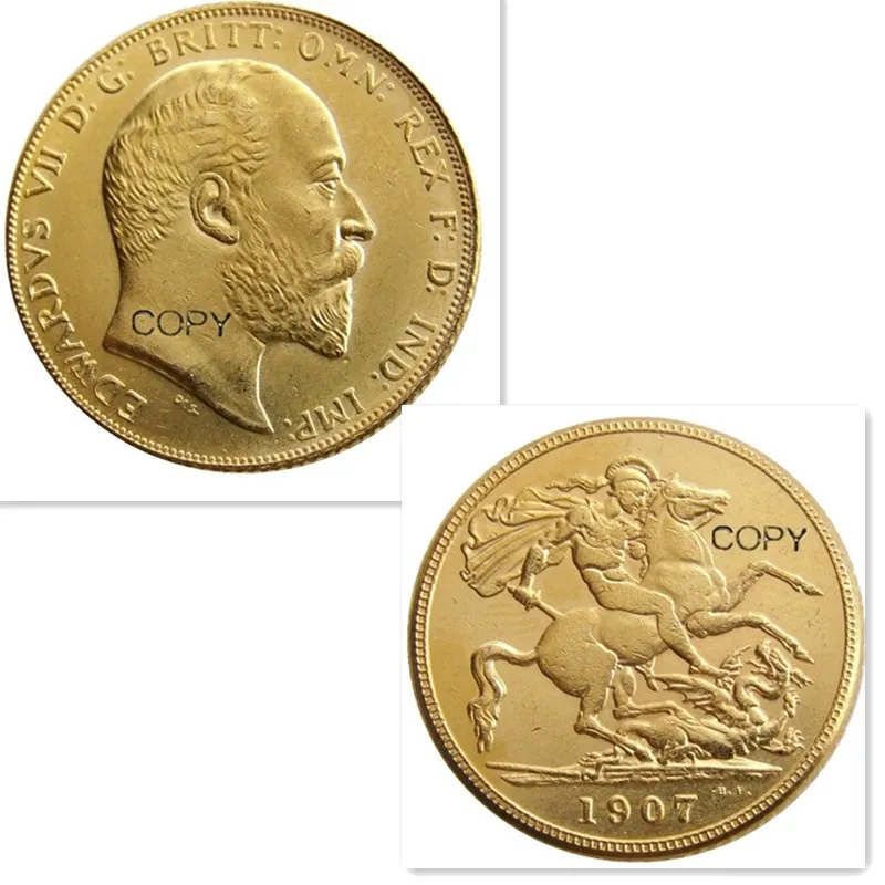 נדיר 1907 המלך אדוארד השביעי מאט הוכחה מצופה זהב 1 ריבונית (1LSD) העתק מטבעות