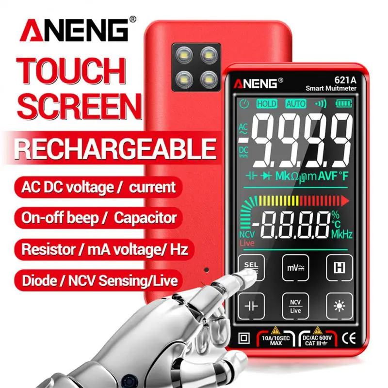 ANENG 621A חכם דיגיטלי מודד מסך מגע Multimetro הבוחן טרנזיסטור 9999 נחשב True RMS אוטומטי טווח DC/AC 10A מטר