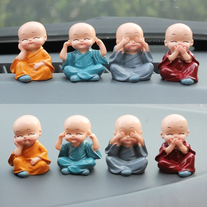4Pcs שרף מלאכות המתנה היפה נזיר פסלים חמודים נזירים פסלי בודהה יצירתי בודהה בובות שולחן רכב קישוט חם