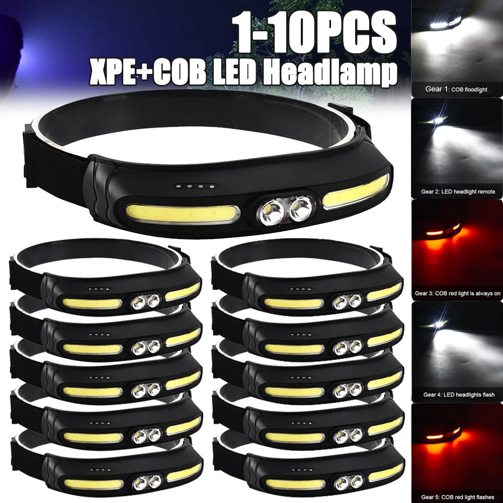 XPE COB LED מנורה פנס מסוג-C נטענת USB נייד הראש לפיד 5 מצבי תאורה אור הראש עם סוללה מובנית