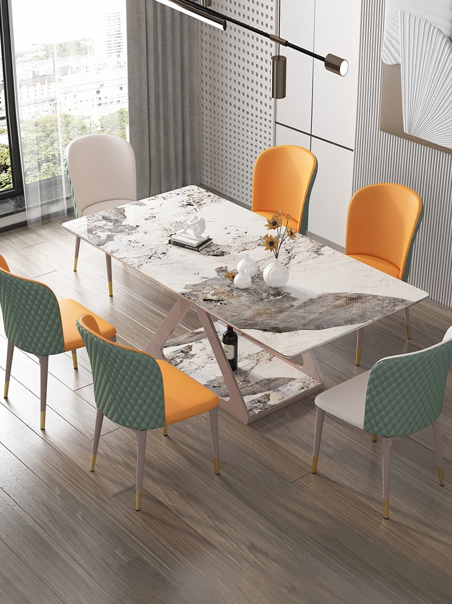 נירוסטה מותאם אישית לוח הקבלה שולחן האוכל והכיסאות מודרני מינימליסטי בבית האוכל יצירתי שולחן מלבני