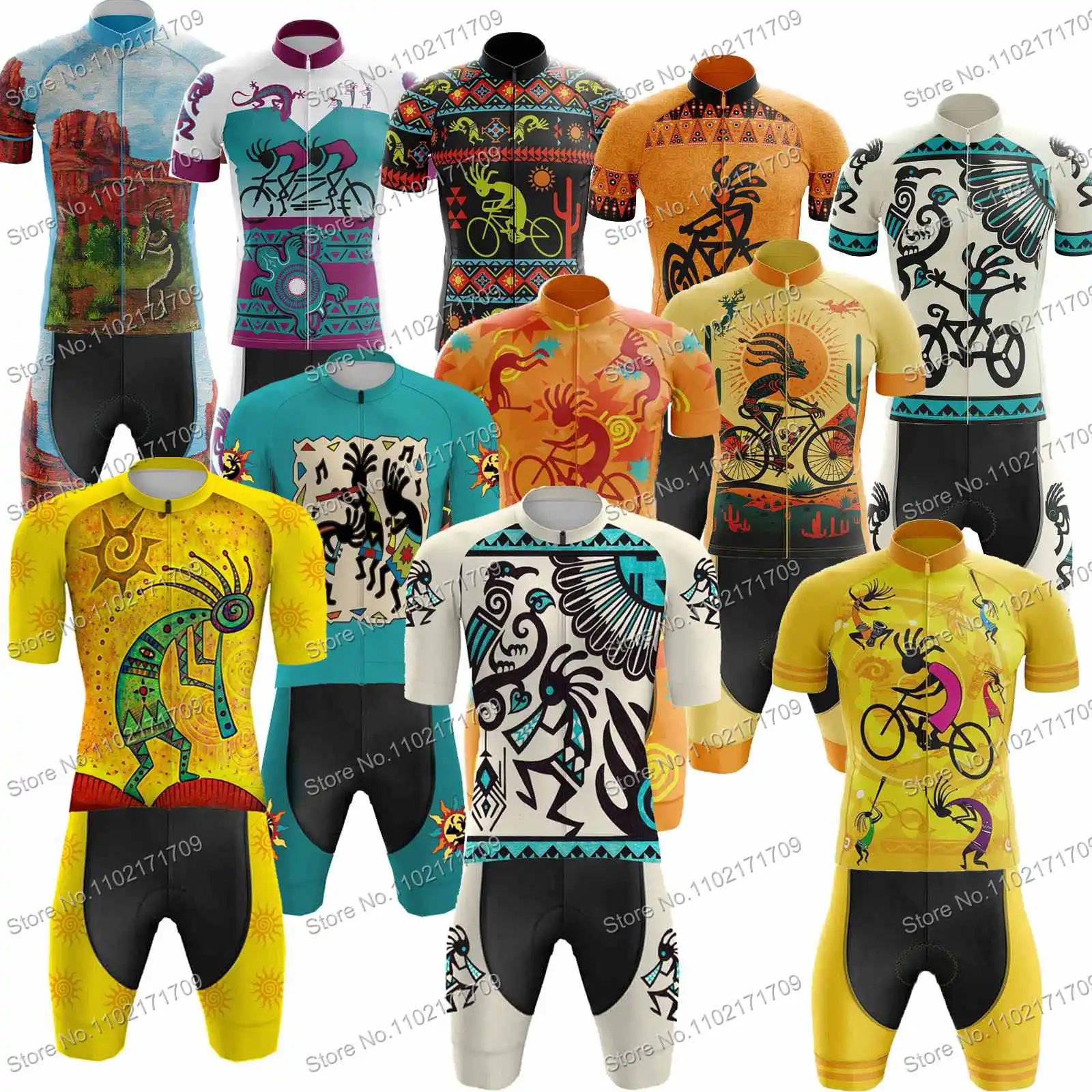 2022 קריקטורה מצחיק קוקופלי Mens רכיבה על אופניים ג ' רזי קבע צהוב אופני כביש חולצות רכיבה על אופניים לבוש חליפה אופניים קצרים סינר