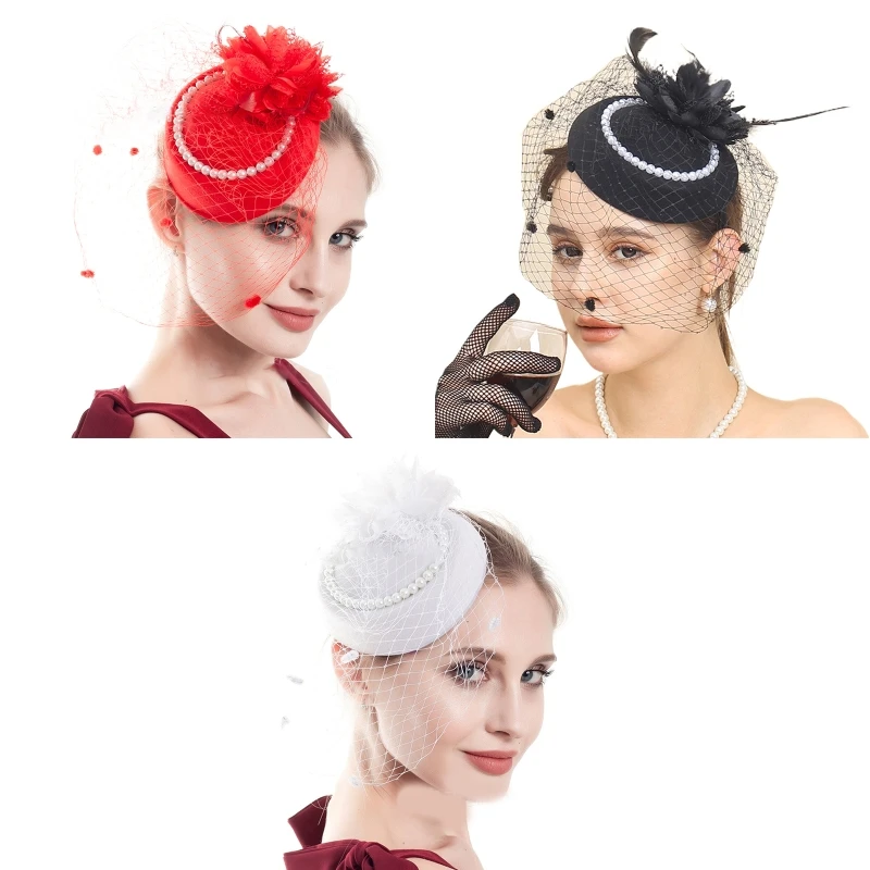 מסיבת חתונה נשים סיכת הראש עם צעיף ליל כל הקדושים קוספליי שיער קליפ פרל כובע בצורת סיכות שיער עדין קליפ שיער