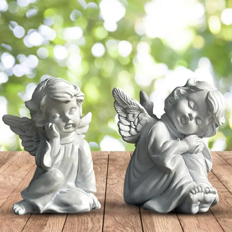 כנפי מלאך פסל ישן מלאך גן דמות שרף ילדה קטנה מלאך פסל מלאך חמוד דמויות פרחים פיות קישוט