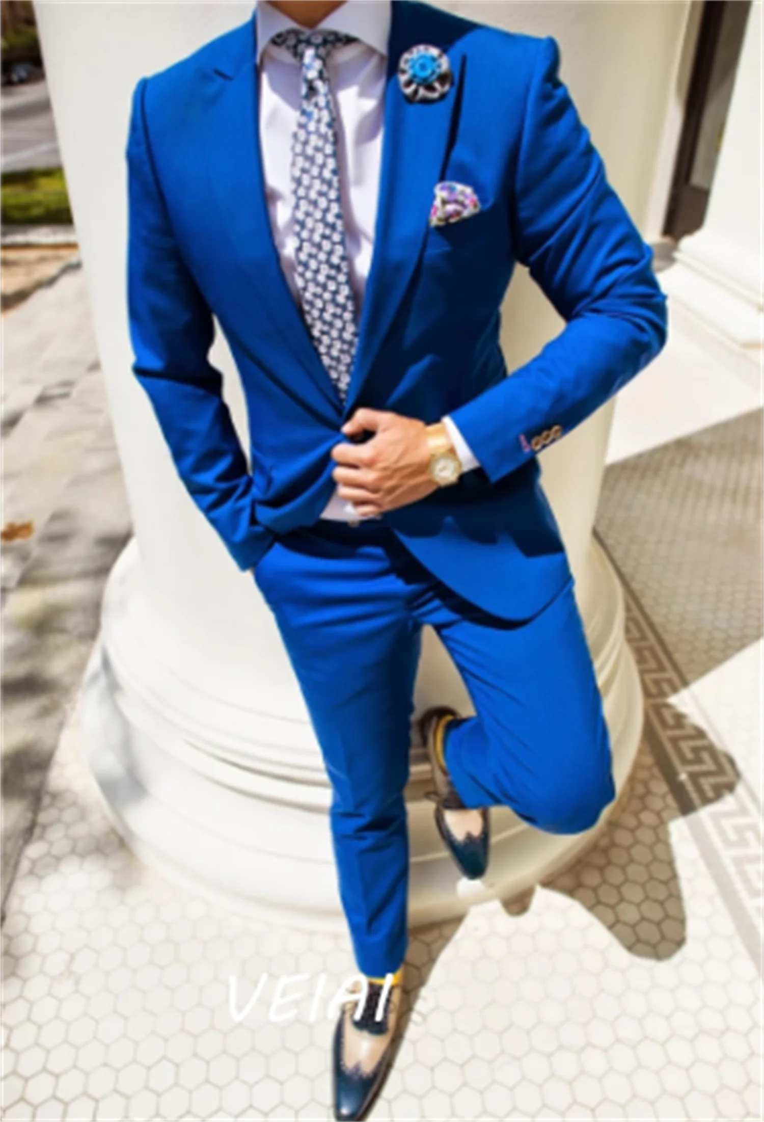 איטלקי סגנון מחוייט כחול רויאל חליפות חתונה אחת עם חזה Slim Fit 2 חתיכות החתן חליפות שושבין מסיבת חליפה