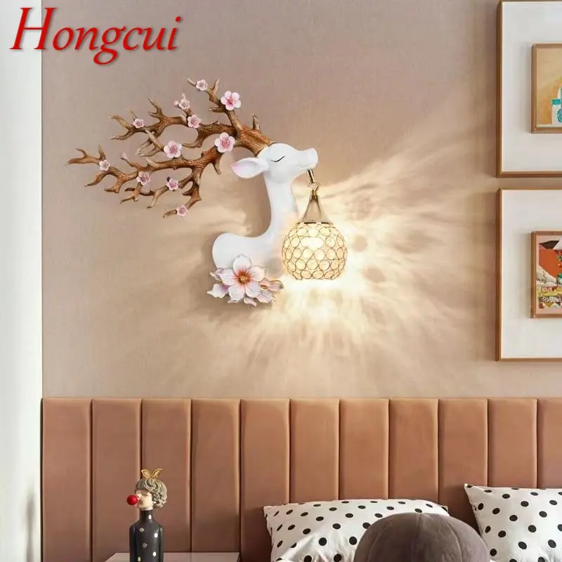 Hongcui עכשווי צבי קיר אור LED יצירתי פריחת השזיף עיצוב שרף מנורות קיר מנורה הבית סלון, חדר שינה למסדרון