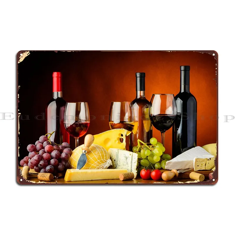 יין, גבינה ענבים מתכת לוח פוסטר מועדון לוחות לוחות הדפסה עיצוב הפאב פח סימן פוסטר