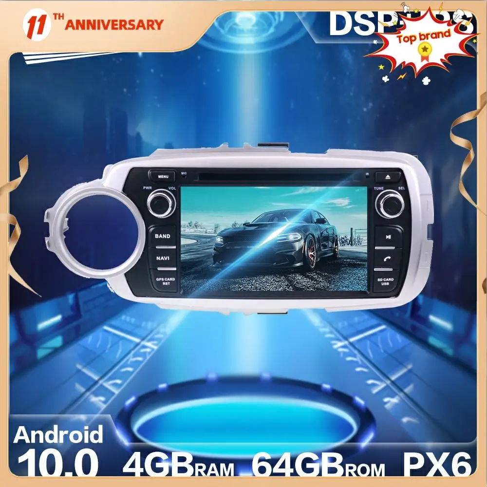 Aotsr PX6 אנדרואיד 10.0 4+64G רדיו במכונית ניווט GPS DSP עבור טויוטה יאריס 2012 - 2015 המכונית HD סטריאו וידאו מולטימדיה נגן DVD