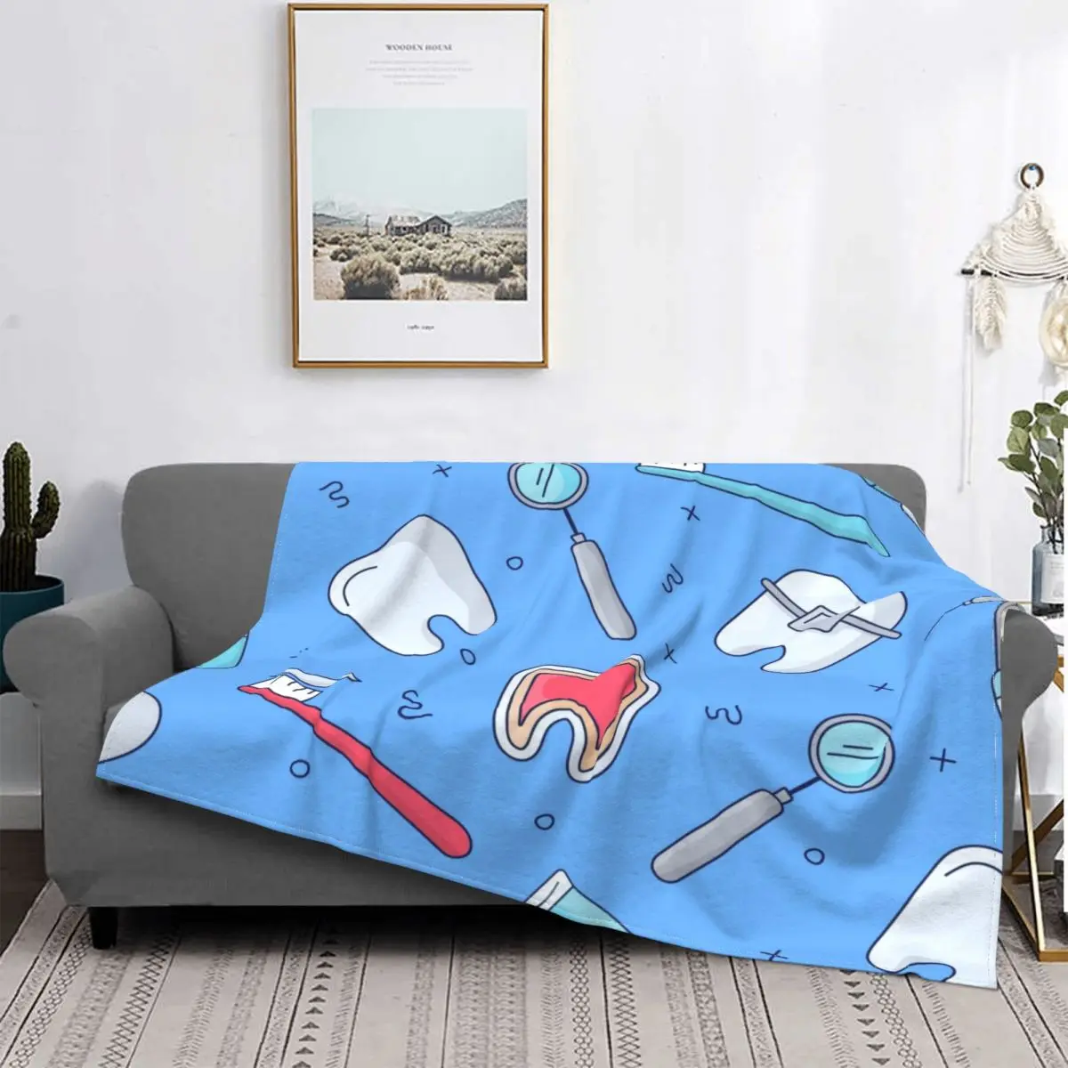 שמח שיניים פלנל כחול שמיכה אופנה לזרוק שמיכה בבית כיסוי המיטה.