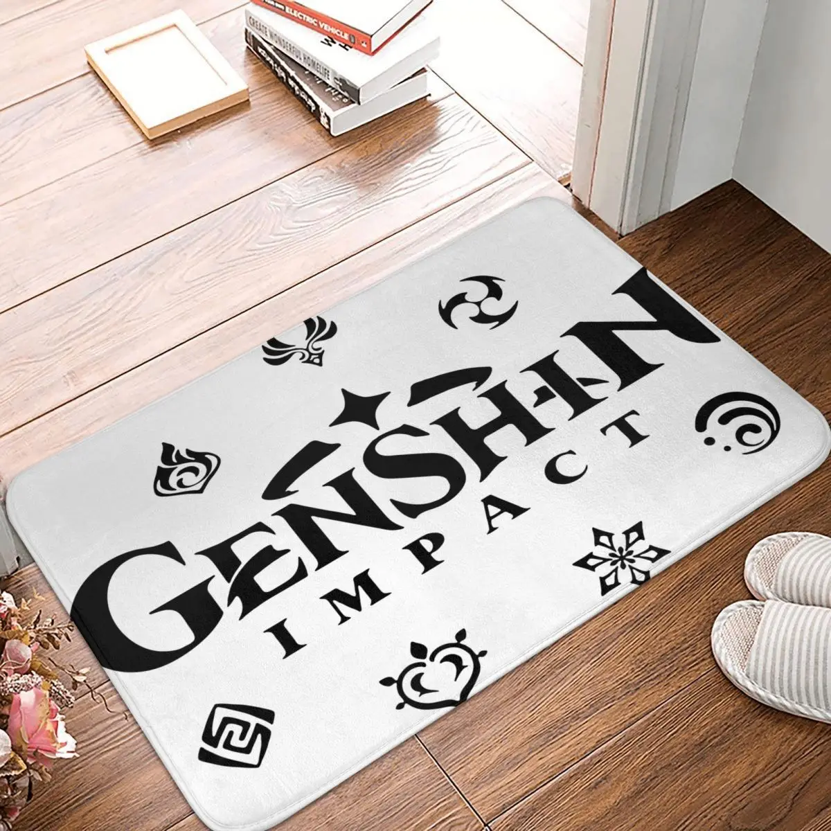 Genshin השפעה אלמנטים שטיחון אמבטיה מודפס Polyeste הכניסה הביתה שטיח אנימה עיצוב הרצפה שטיח מחצלת דלת שטיחים שטח