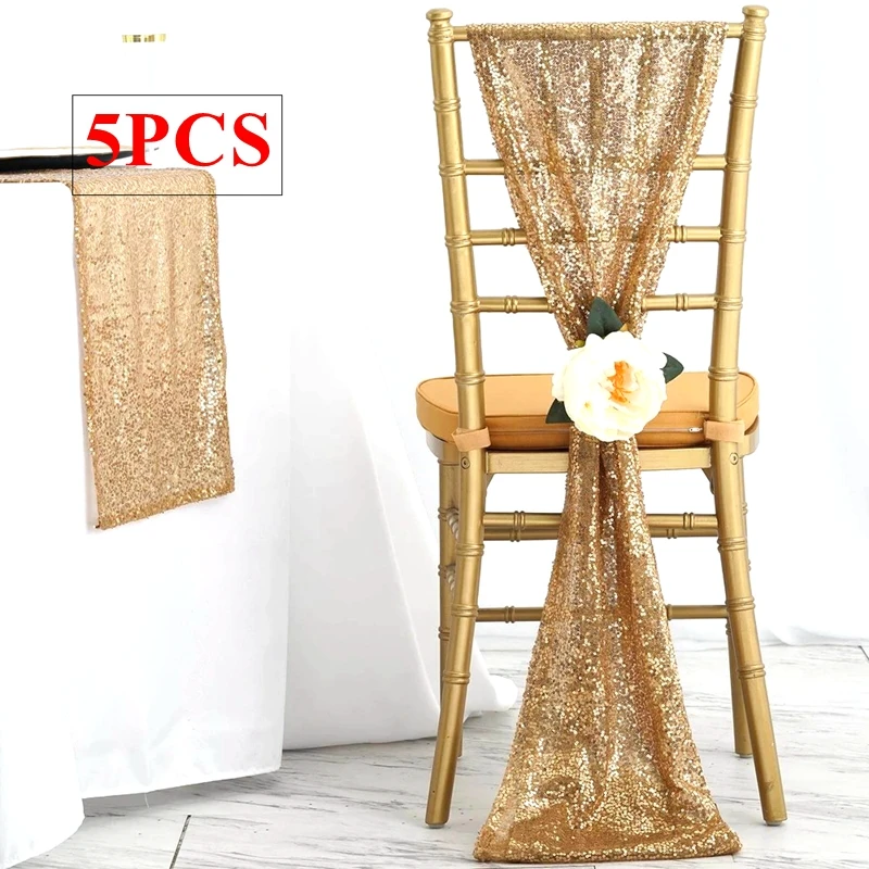 צבע זהב 30x275cm נצנצים Chiavari הכיסא סאש עניבה קשת הכיסא להקה לחתונה אירוע מסיבת קישוט