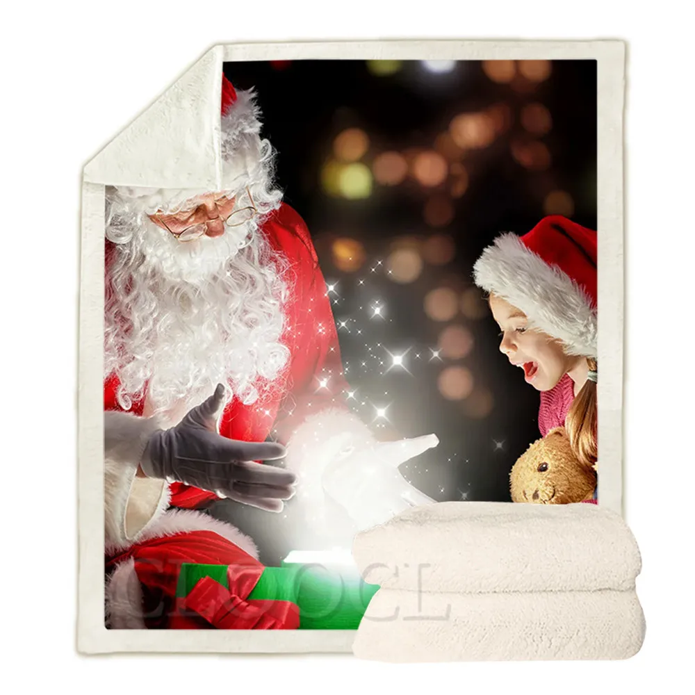 הי חג המולד שמיכות סנטה קלאוס ילדה קטנה הדפסת 3D שמיכה חמה שכבה כפולה שמיכות קטיפה פסטיבל מתנות