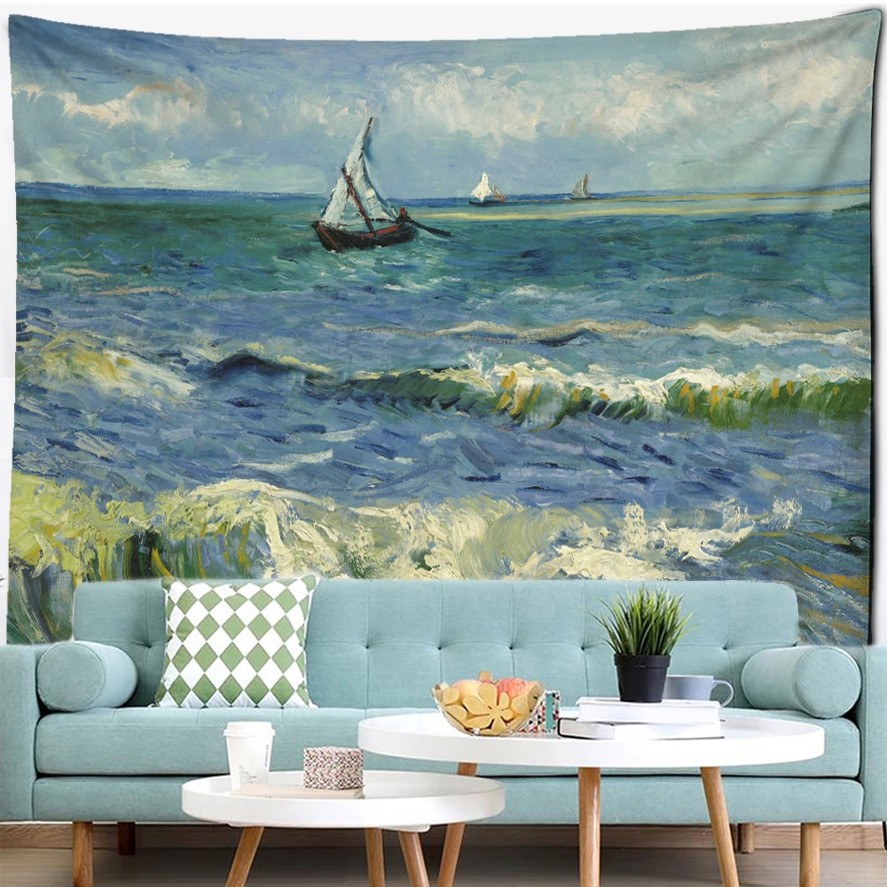 הים מפליג ציור שמן שטיח קיר ואן גוך אמנות ציור שמן בוהמי חדר שינה סלון עיצוב הבית