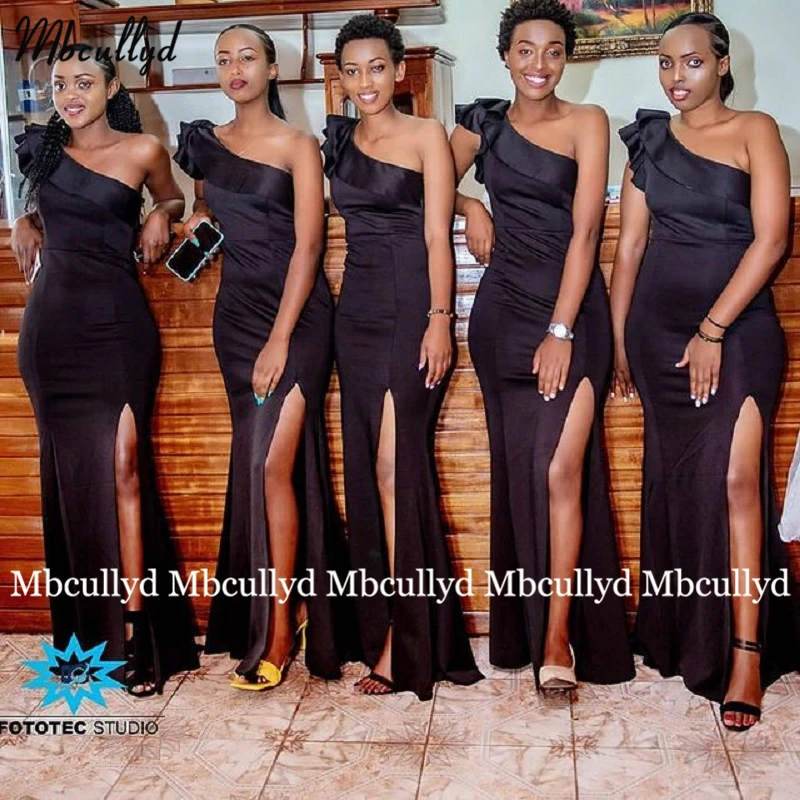 2023 שחור ארוך שמלות שושבינה צד שסף בתולת ים כתף אחת אפריקה נשים שמלת מסיבת החתונה ערב רשמי שמלה.