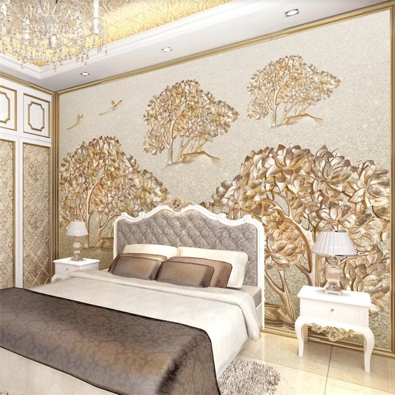 wellyu טפט מותאם אישית 3d ציורי קיר יוקרה זהב בולטות עץ ציפור הטלוויזיה באירופה רקע קיר הסלון, חדר השינה обои טפט