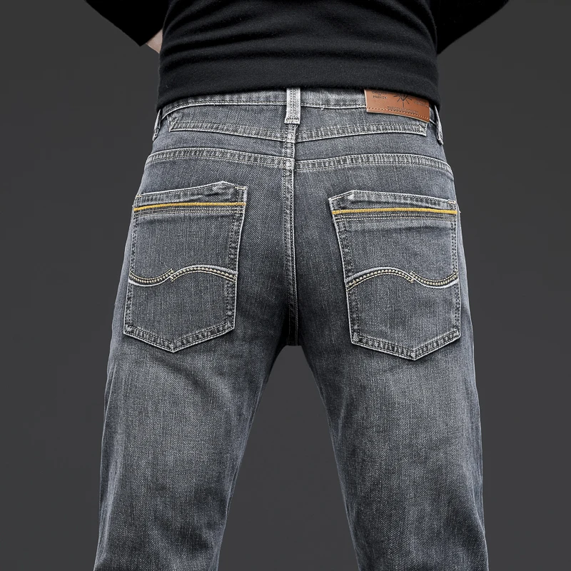 גברים רגילים להתאים אפור כחול ג 'ינס 2023 אביב סתיו אופנה חדשה שטחי כותנה למתוח מכנסי ג' ינס מכנסיים זכר מותג