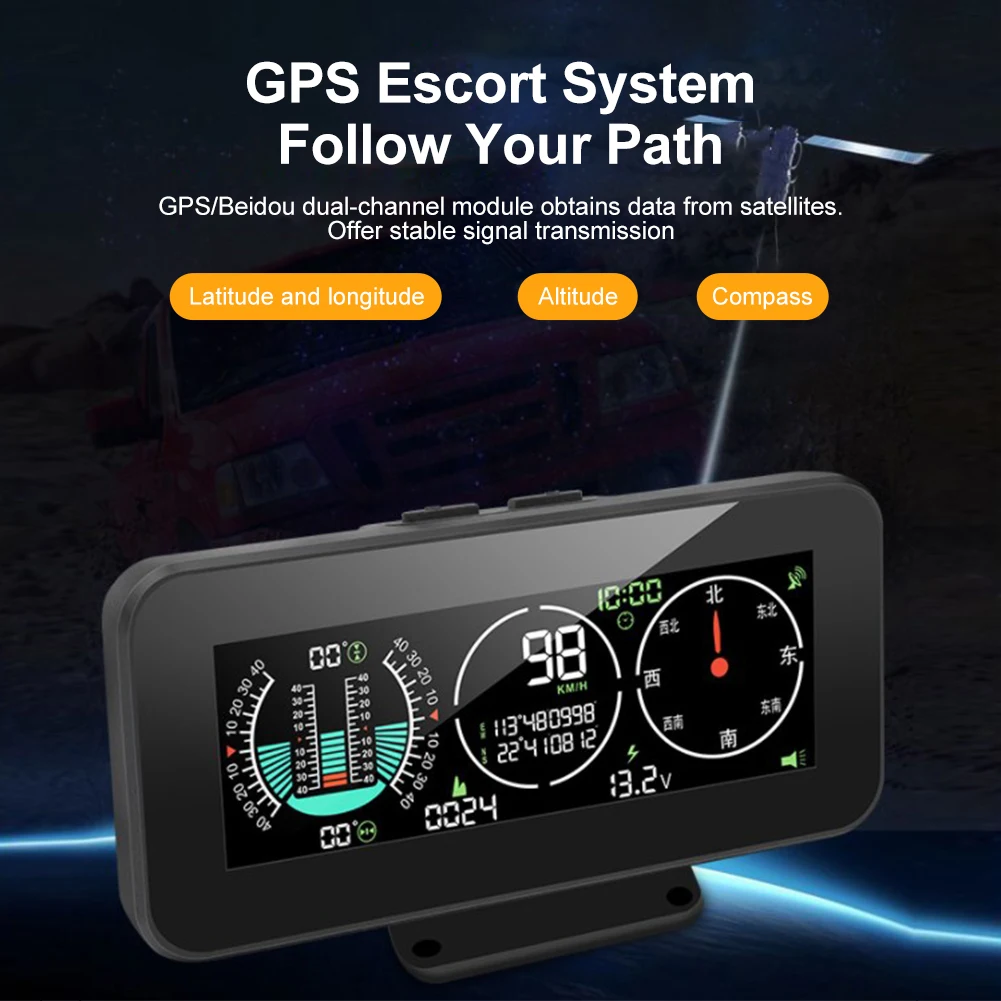GPS מד מהירות הכביש אביזרי רכב האד תצוגה עילית מעל למהירות אזעקה M60 דיגיטלית מהירות במדרון מטר מצפן Inclinometer