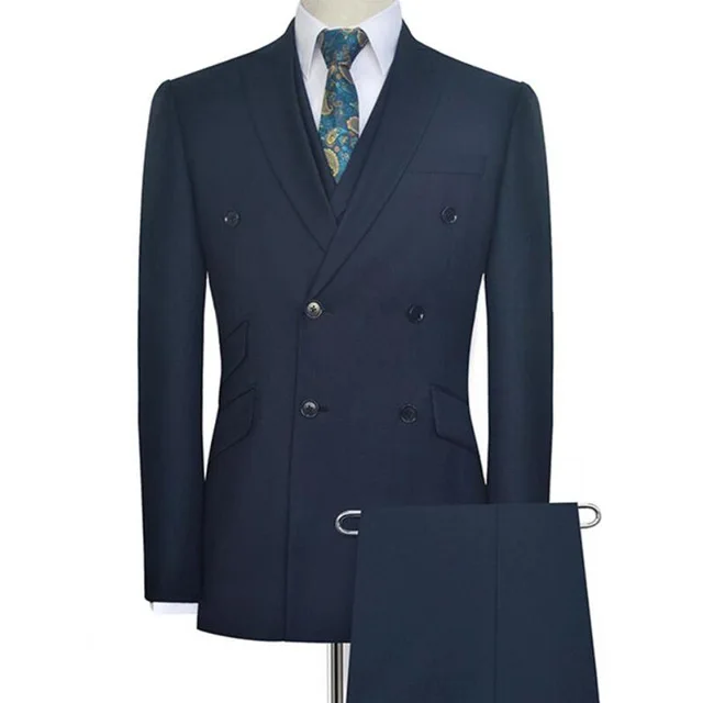 חיל הים כחול חליפות גברים של האופנה הגברים Slim Fit עסקים חליפת חתונה גברים Anzug גבירותיי ורבותיי שלוש חתיכות (ז ' קט+אפוד+מכנסיים)