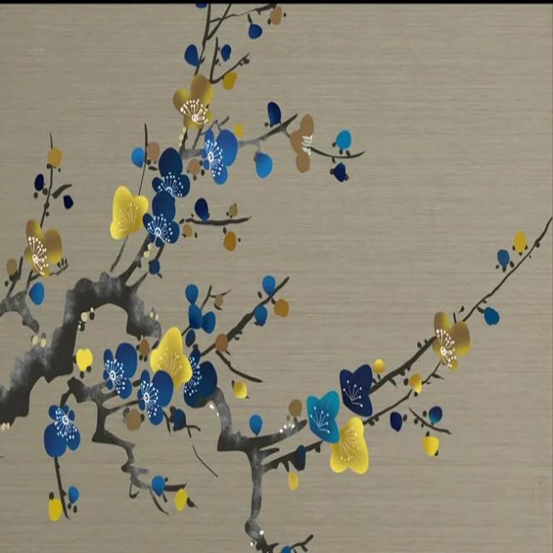 wellyu מותאם אישית בקנה מידה גדול, ציורי קיר צבועים ביד הטלוויזיה רקע קיר פריחת השזיף טפט הנייר דה parede פארא-קוורטו.