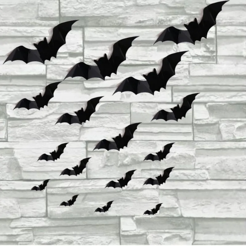 16pcs עטלפים קיר בעיצוב 3D העטלף ליל כל הקדושים קישוט מדבקות עבור עיצוב הבית שחור מפחיד עטלפים עבור עיצוב חדר 4 גדלים