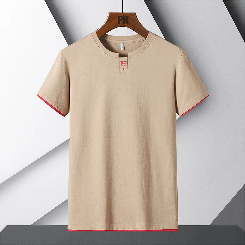 טהור כותנה שרוול קצר חולצות גברים מזויף שני חלקים פשוטים רחוב צבע מוצק אופנה קוריאנית תכליתי בסיסי התחתונה מקסימום