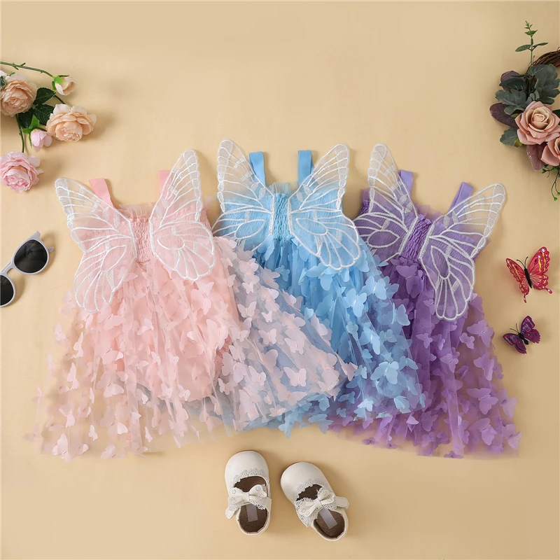 קיץ לתינוק הנולד מוצק צבע הפרפר רשת טול Rompers שמלת ילדה נסיכה ללא שרוולים סרבל בייבי Romper חצאית לתחפושת