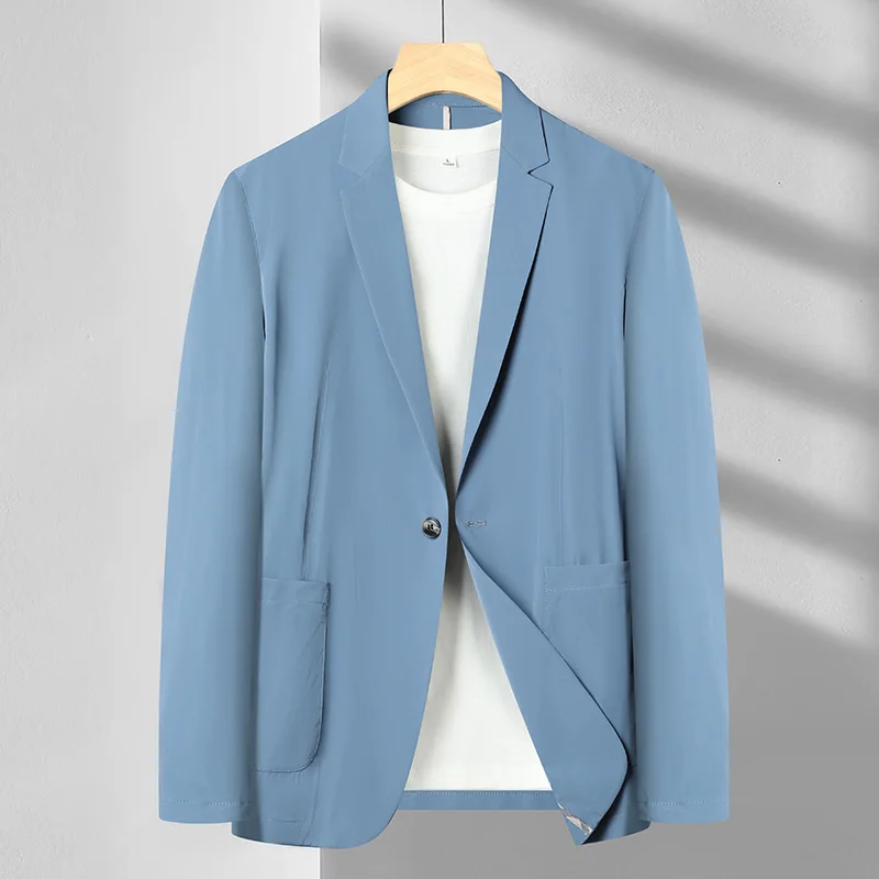 אביב קיץ חליפת איש עסקים מזדמנים יוקרה בלייזר ייחודי קוריאנית רופף מעיל בד סטרץ כחול כהה חדש רזה מעיל