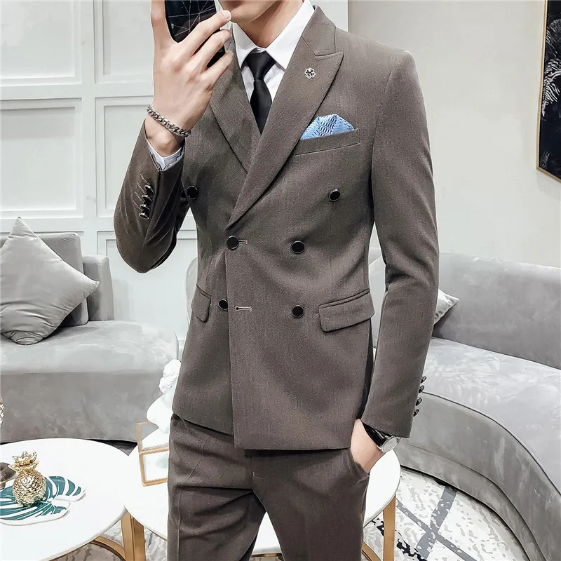 האיש בלייזר כפולות-דש דש הצוואר חליפת חתונה עסק בהתאמה אישית חליפות שושבינים ' קט Slim Fit גברים ביגוד מחשב 3