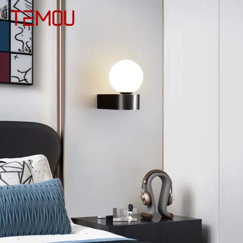 TEMOU עכשווי שחור פליז מנורות קיר אור LED 3 צבעים פשוט יצירתי לצד האור הביתה, למיטה עיצוב חדר
