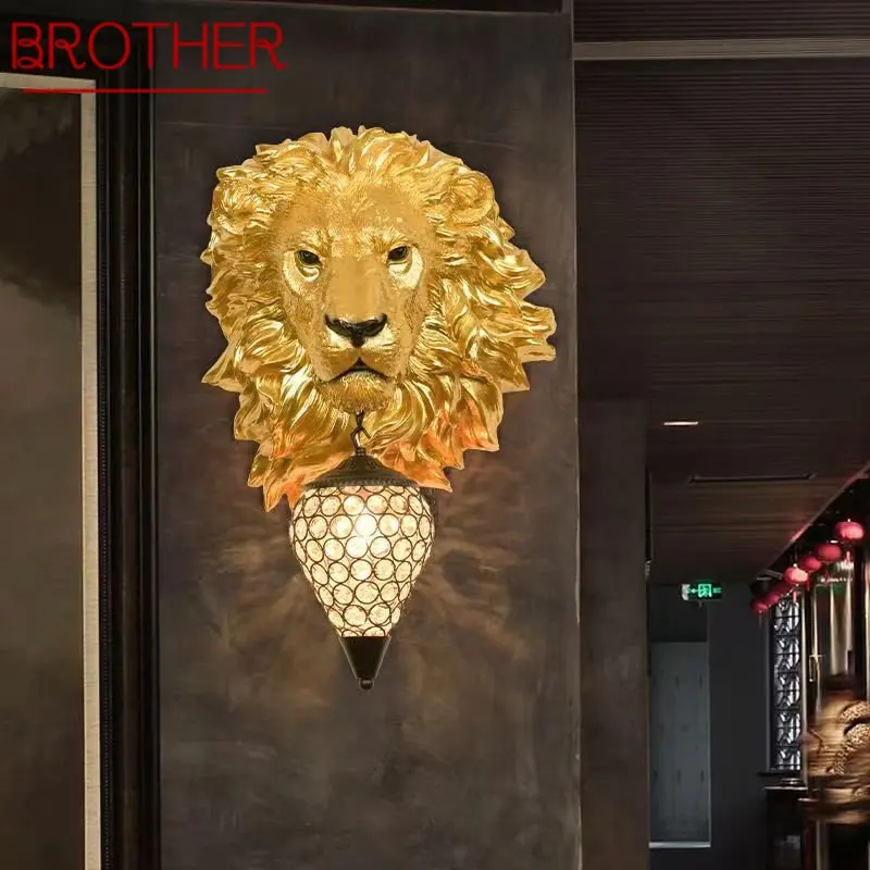 אח מודרני זהב אריה מנורת קיר LED בציר יצירתי שרף מנורות קיר אור הביתה הסלון רקע מסדרון עיצוב