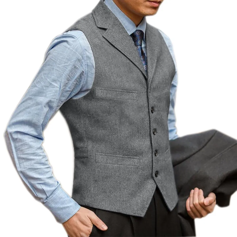גברים האפוד הבריטי אדרה טוויד חליפה וסט עסקים לבוש רשמי דש הז 'קט ללא שרוולים מזדמן חליפה