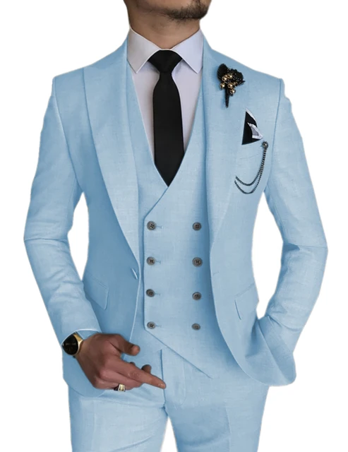 אופנה עסקית חכמה שמיים כחולים תחפושת Homme חתונה חליפות גברים שיא דש החתן חליפות Terno Masculino הנשף בלייזר 3 חלקים