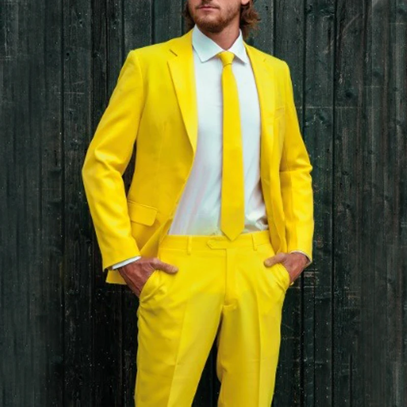 תחפושת צהוב בהיר 2023 החתונה גברים Slim Fit החליפה של הגברים טוקסידו שני חלקים רשמית נשף מסיבת חליפה בהזמנה אישית חליפת החתנים.
