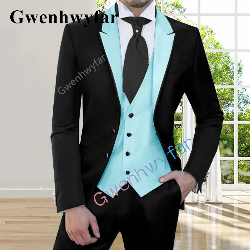 Gwenhwyfar 2022-בשחור-שמיים כחולים-3 חלקים-Slim-Fit-גברים-חליפה מותאמת אישית-החתן החתונה. טוקסידו-נשף החתונה-חייט