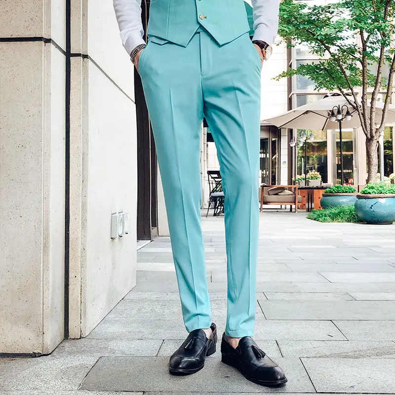 2021 אביב הקיץ החדש של הגברים חליפת מכנסיים בצבע אחיד לבוש עסקי מזדמן מכנסיים סלים מכנסיים של גברים קלאסי החתונה מכנסיים F76