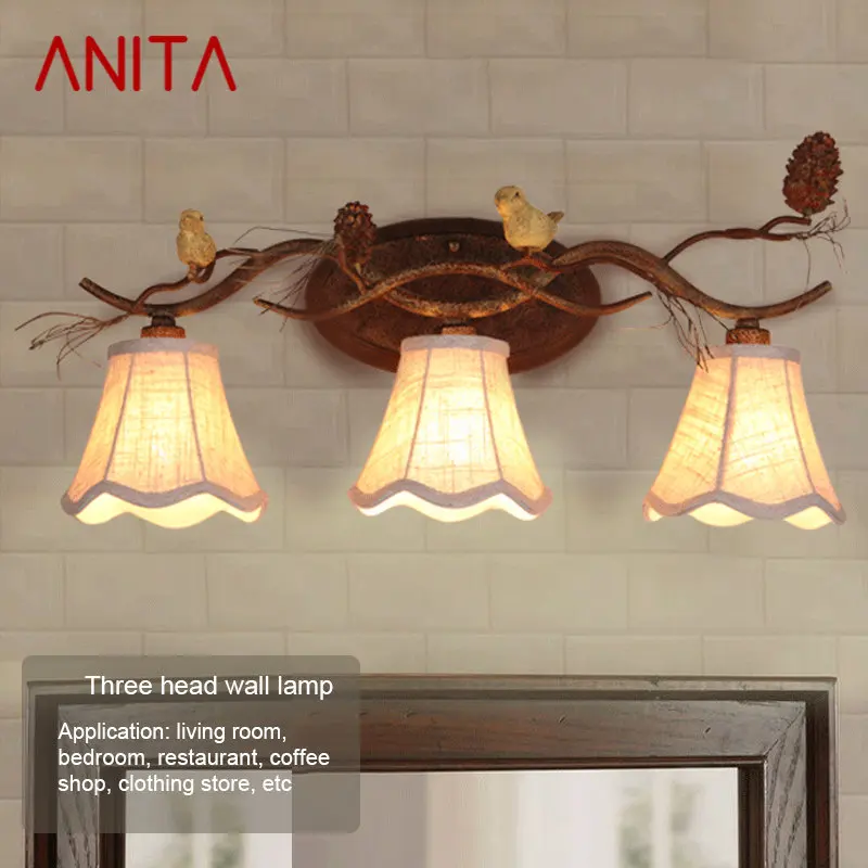 אניטה מודרני רטרו פמוט קיר מנורת LED יצירתי ציפור עיצוב מראה אור על מגורים בבית חדר השינה ליד המיטה במסדרון